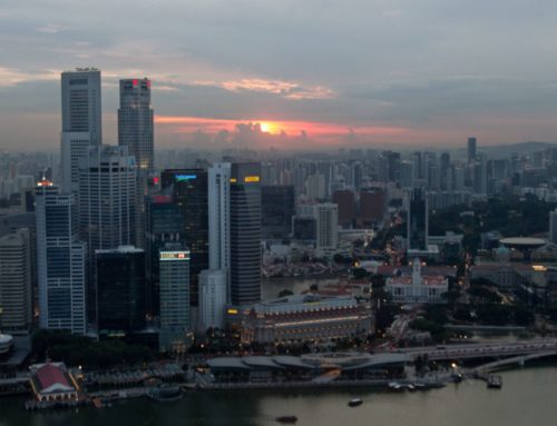 Singapore – sundown behind the glass pane